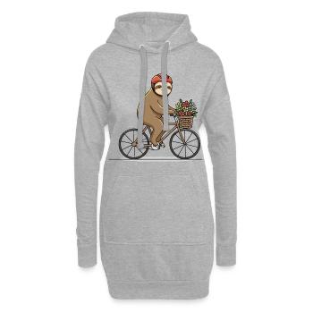 Mignon paresseux sur vélo avec panier de fleurs - Sweat-shirt à capuche long Femme - gris chiné - Devant