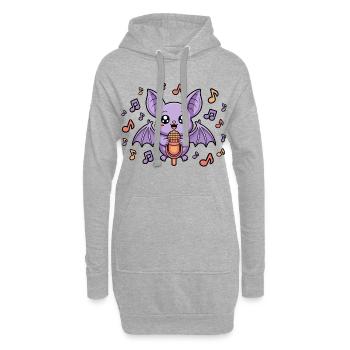 Süßer Singender Fledermaus Mit Musiknoten - Hoodie-Kleid - Grau meliert - Vorne