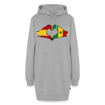 Spanien Senegal Flagge Hände Herzform used - Hoodie-Kleid - Grau meliert - Vorne