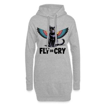Fliege oder rufe Katze - Hoodie-Kleid - Grau meliert - Vorne