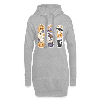 Halloween Collage – Kürbis, Geister, Hexe, Katze - Hoodie-Kleid - Grau meliert - Vorne