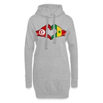 Tunisie Sénégal drapeau mains forme coeur utilisé - Sweat-shirt à capuche long Femme - gris chiné - Devant