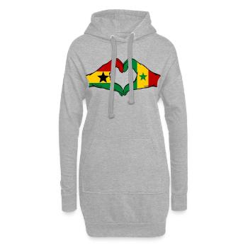 Drapeau du Ghana et du Sénégal en forme de cœur - Sweat-shirt à capuche long Femme - gris chiné - Devant