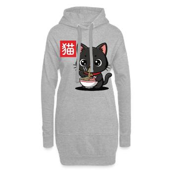 Chaton mange Ramen Illustration - Sweat-shirt à capuche long Femme - gris chiné - Devant