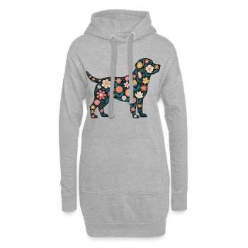 Silhouette de chien fleur - Sweat-shirt à capuche long Femme - gris chiné - Devant
