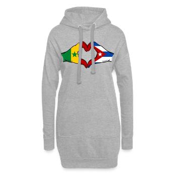 Sénégal Cuba Drapeau Mains Coeur Forme - Sweat-shirt à capuche long Femme - gris chiné - Devant
