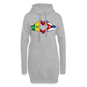 Sénégal Cuba Drapeau Mains Coeur Forme - Sweat-shirt à capuche long Femme - gris chiné - Devant