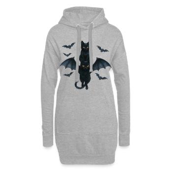 Chats noirs avec des ailes de chauve-souris Halloween - Sweat-shirt à capuche long Femme - gris chiné - Devant