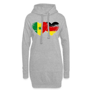 Sénégal Allemagne Drapeau Coeur utilisé - Sweat-shirt à capuche long Femme - gris chiné - Devant
