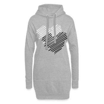 Zwei Herzen Scribble - Hoodie-Kleid - Grau meliert - Vorne