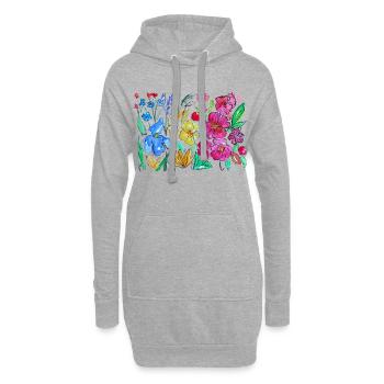 Aquarelle florale de corsages vibrants - Sweat-shirt à capuche long Femme - gris chiné - Devant