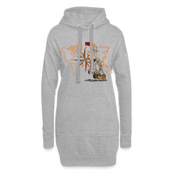 Segelschiff vor Weltkarte - Hoodie-Kleid - Grau meliert - Vorne