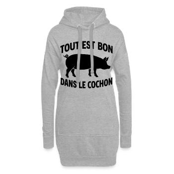 Tout est bon dans le cochon humour cuisine bbq - Sweat-shirt à capuche long Femme - gris chiné - Devant