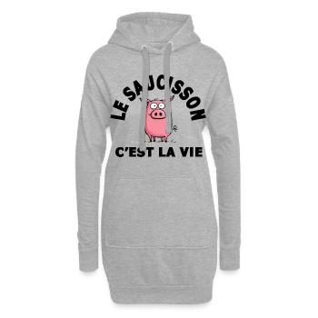 le saucisson c'est la vie humour - Sweat-shirt à capuche long Femme - gris chiné - Devant
