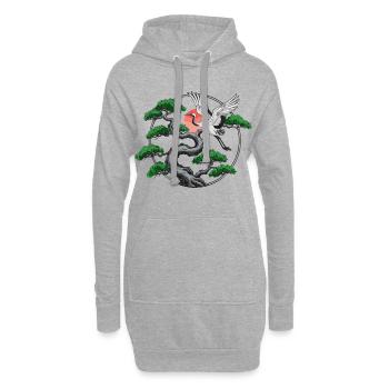 Kraniche & verdrehte Kiefer - Hoodie-Kleid - Grau meliert - Vorne