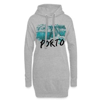Pont D. Luis Porto, illustration en bleu, Douro - Sweat-shirt à capuche long Femme - gris chiné - Devant