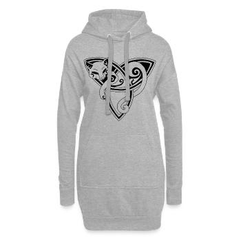 Schwarze Katze und keltisches Symbol - Hoodie-Kleid - Grau meliert - Vorne