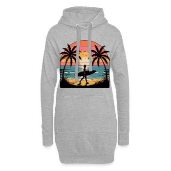 Sonnenuntergang Surfer am Strand - Hoodie-Kleid - Grau meliert - Vorne