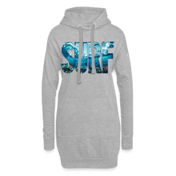 SURF – 3D Wasserbuchstaben mit Surfern & Fischen - Hoodie-Kleid - Grau meliert - Vorne