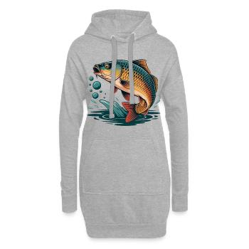 Springender Karpfen  - Hoodie-Kleid - Grau meliert - Vorne
