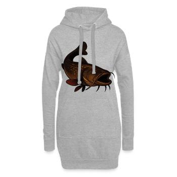 Wels Illustration für Angler und Naturfreunde - Hoodie-Kleid - Grau meliert - Vorne