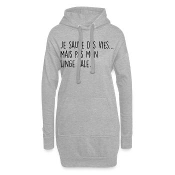 Je sauve des vies… mais pas mon linge sale - Sweat-shirt à capuche long Femme - gris chiné - Devant