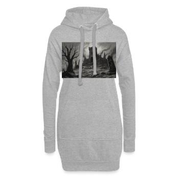 Landscape of a ruined medieval castle  - Sweat-shirt à capuche long Femme - gris chiné - Devant