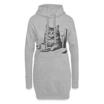 Moment café chat - Sweat-shirt à capuche long Femme - gris chiné - Devant