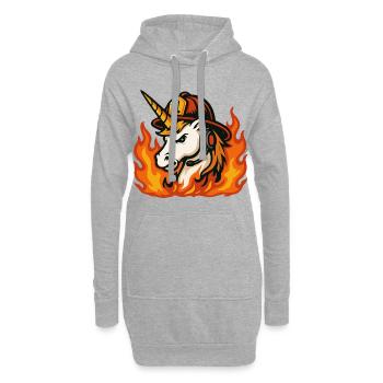 Flammender Einhorn-Feuerwehrmann - Hoodie-Kleid - Grau meliert - Vorne
