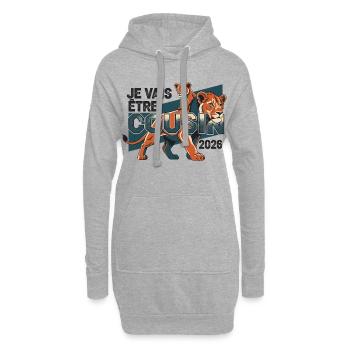 Bientôt Cousin 2026 Cadeau Annonce Naissance - Sweat-shirt à capuche long Femme - gris chiné - Devant