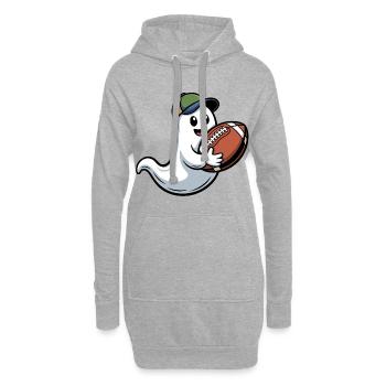 Kleines Gespenst mit Football und Basecap - Hoodie-Kleid - Grau meliert - Vorne