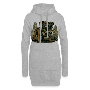 Gasmaske Bulldogge in Ruinenstadt - Hoodie-Kleid - Grau meliert - Vorne