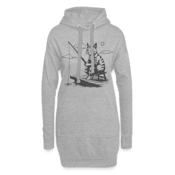 Nächtlicher Katzenangler - Hoodie-Kleid - Grau meliert - Vorne