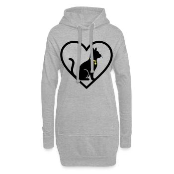 Chat Coeur Silhouette Mignon Amoureux des animaux - Sweat-shirt à capuche long Femme - gris chiné - Devant