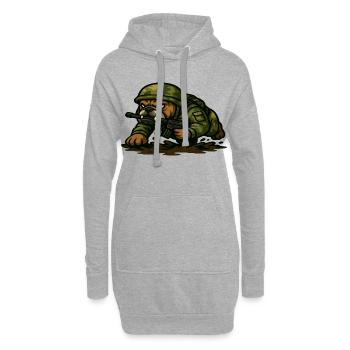 Bulldog soldat rampant dessin animé tactique - Sweat-shirt à capuche long Femme - gris chiné - Devant