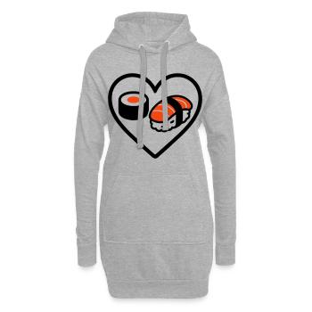 Sushi Coeur Maki Saumon Japon Gourmand - Sweat-shirt à capuche long Femme - gris chiné - Devant