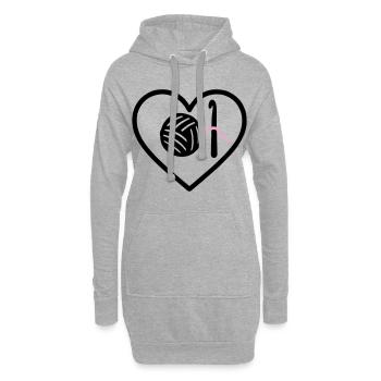 Crochet Tricot Coeur Fil Rose Fait Main Femme - Sweat-shirt à capuche long Femme - gris chiné - Devant