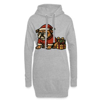 Bouledogue Père Noël Tenue Avec Cadeaux Dessin animé de Noël - Sweat-shirt à capuche long Femme - gris chiné - Devant