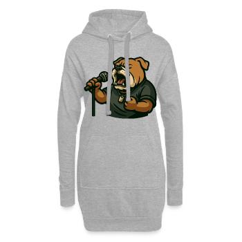 Rocksänger Bulldog mit Mikrofon-Cartoon-Kunst - Hoodie-Kleid - Grau meliert - Vorne