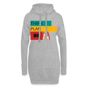 RÉFLÉCHIR · PLAN · WIN – T-shirt motivant - Sweat-shirt à capuche long Femme - gris chiné - Devant