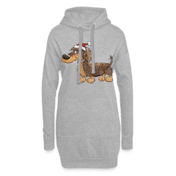 Lustiger Weihnachts-Dackel mit Mütze - Hoodie-Kleid - Grau meliert - Vorne