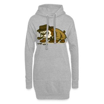 Detektiv Bulldog mit Rohr und Fußspuren - Hoodie-Kleid - Grau meliert - Vorne