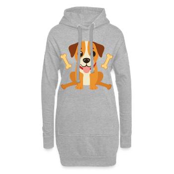 Fröhlicher Hund Cartoon Motiv - Hoodie-Kleid - Grau meliert - Vorne