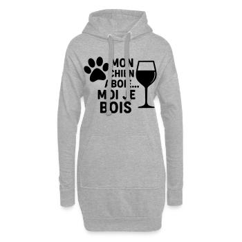 Mon chien aboie moi je bois, humour, cadeau noël - Sweat-shirt à capuche long Femme - gris chiné - Devant