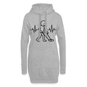 Herzschlag-Metall-Erkennungs-Schatzsucher-Design - Hoodie-Kleid - Grau meliert - Vorne