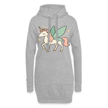 Niedliches Feen-Einhorn mit Blumen und Glitzern - Hoodie-Kleid - Grau meliert - Vorne