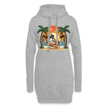 Drôle de bouledogue sur le hamac de plage pendant les vacances d’été - Sweat-shirt à capuche long Femme - gris chiné - Devant