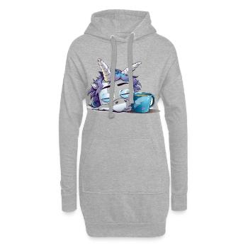 Schlafendes Einhorn und Kaffeebecher - Hoodie-Kleid - Grau meliert - Vorne