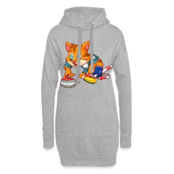 Chat joueur de curling - Sweat-shirt à capuche long Femme - gris chiné - Devant