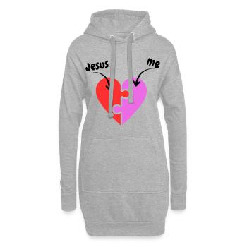 Jesus & me - Heart - Puzzle - christlich - Hoodie-Kleid - Grau meliert - Vorne